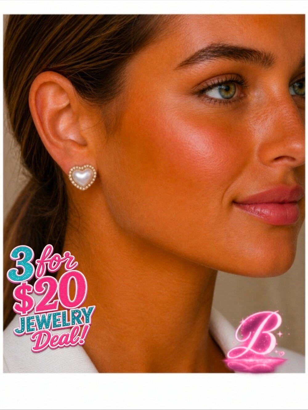 3/$20 Pink Pearl Heart Accent Stud Earrings - NWT